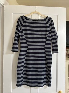 Gap Striped 3/4-Sleeve Boatneck Dress in Navy and Gray Size L